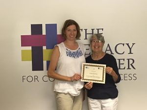 Aimee Kopiwada (right) with Kristi Kline, The Legacy Center’s Director of Student Reading Programs.